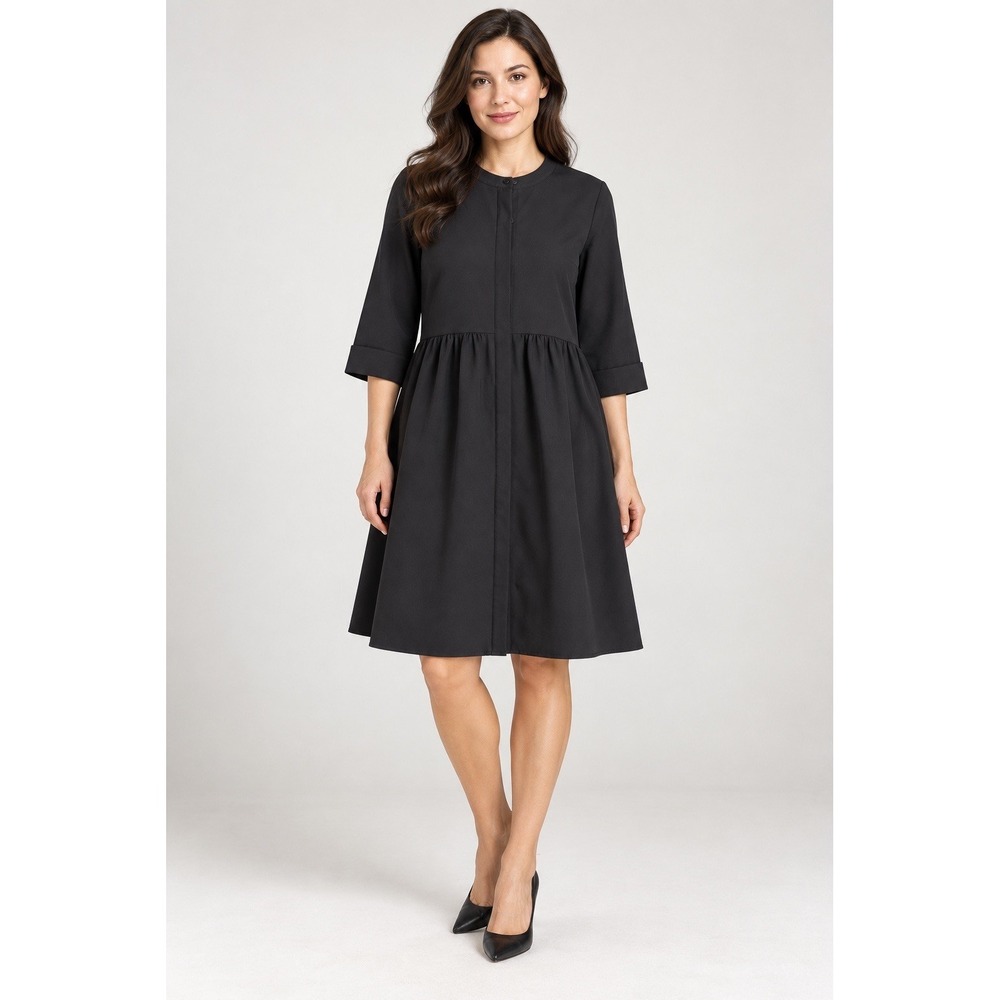 Tuckernuck Women's L Black Button Front Fit Flare Midi Dress 3/4 Sleeve Pocket